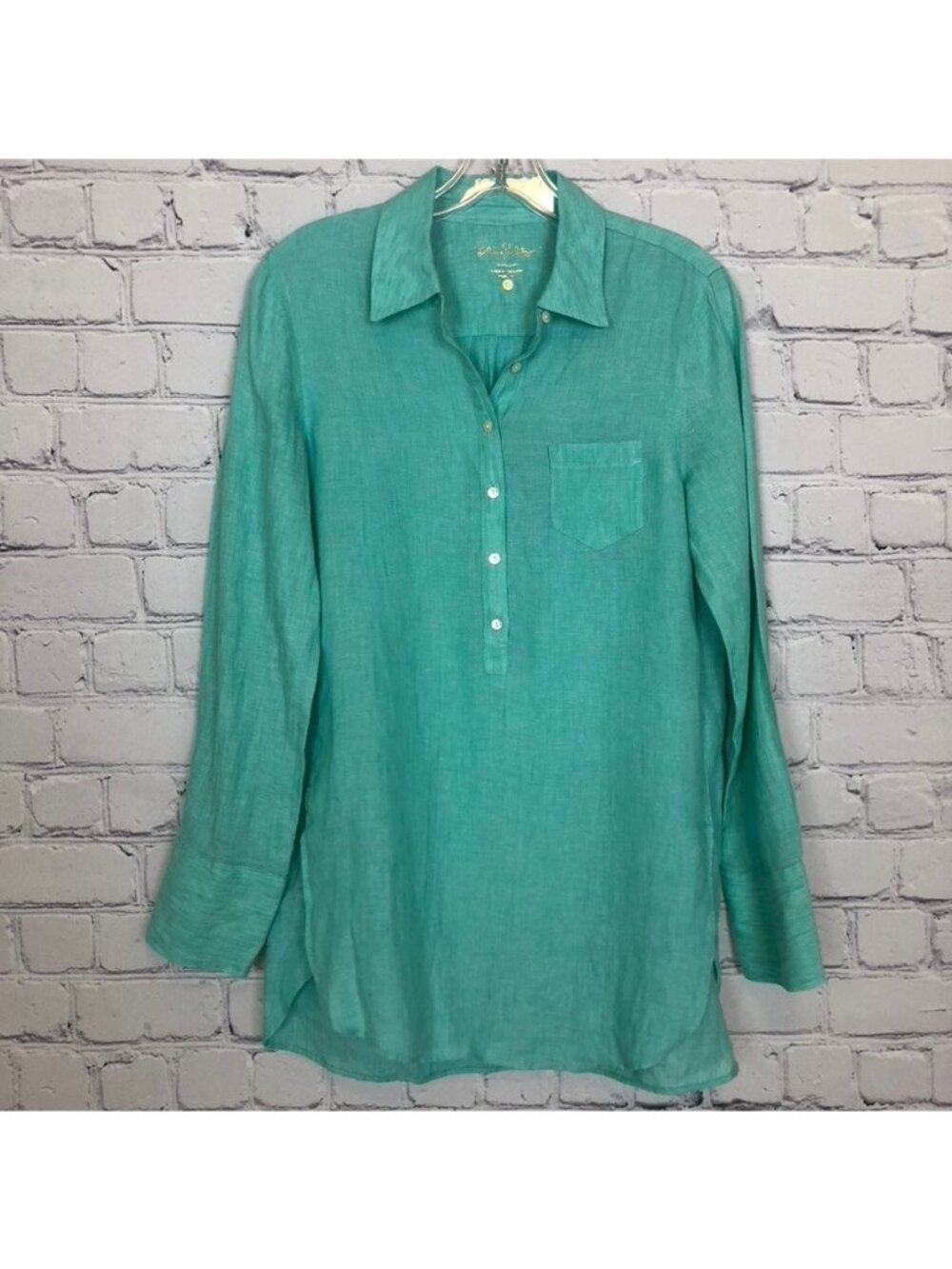 Lilly Pulitzer Deanna Popover Tunic Size 0 100% Linen Seafoam Green
